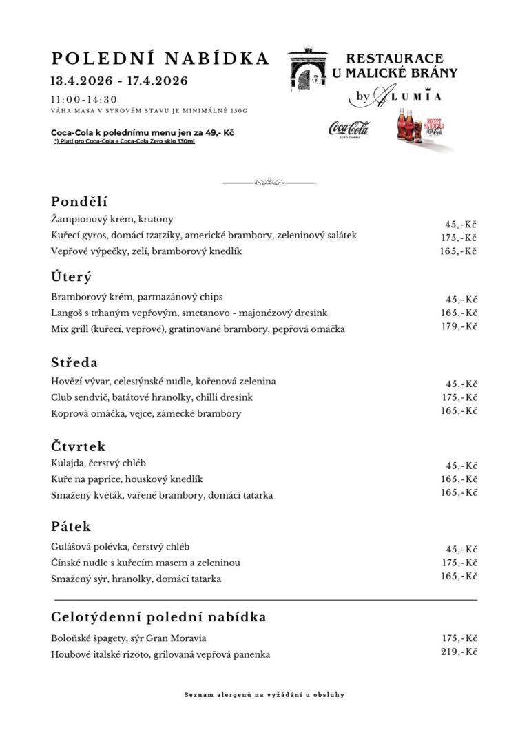 Polední nabídka na týden 13. 4. – 17. 4. 2026