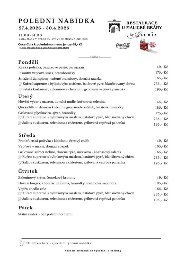 Mittagsmenü für die Woche vom 27.4. bis 30.4.2026