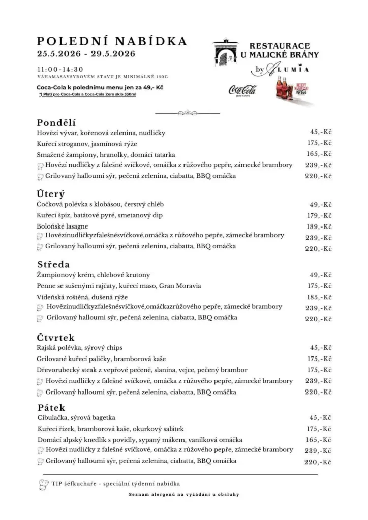 Poledni menu 25.5.2026 29.5.2026